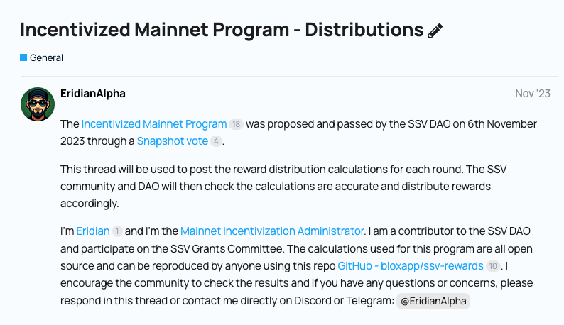 SSV Incentivized Mainnet Program Distributions